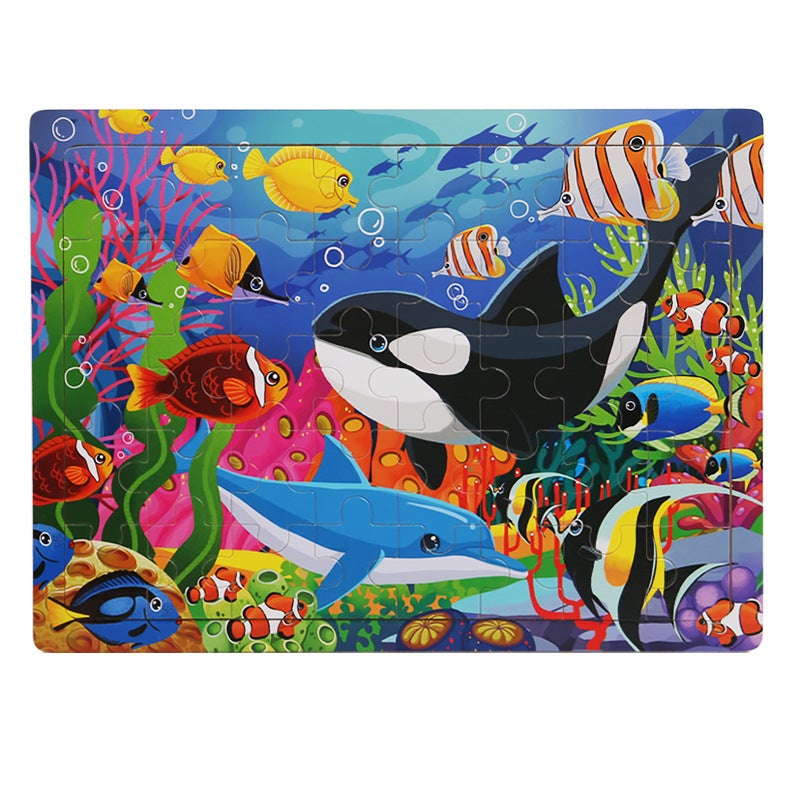 Wooden 40 Pieces Puzzle Toddler Cartoon Animal Traffic Plane Puzzle Baby Early Education Benefit Intelligence Building Blocks Toy - Image 1